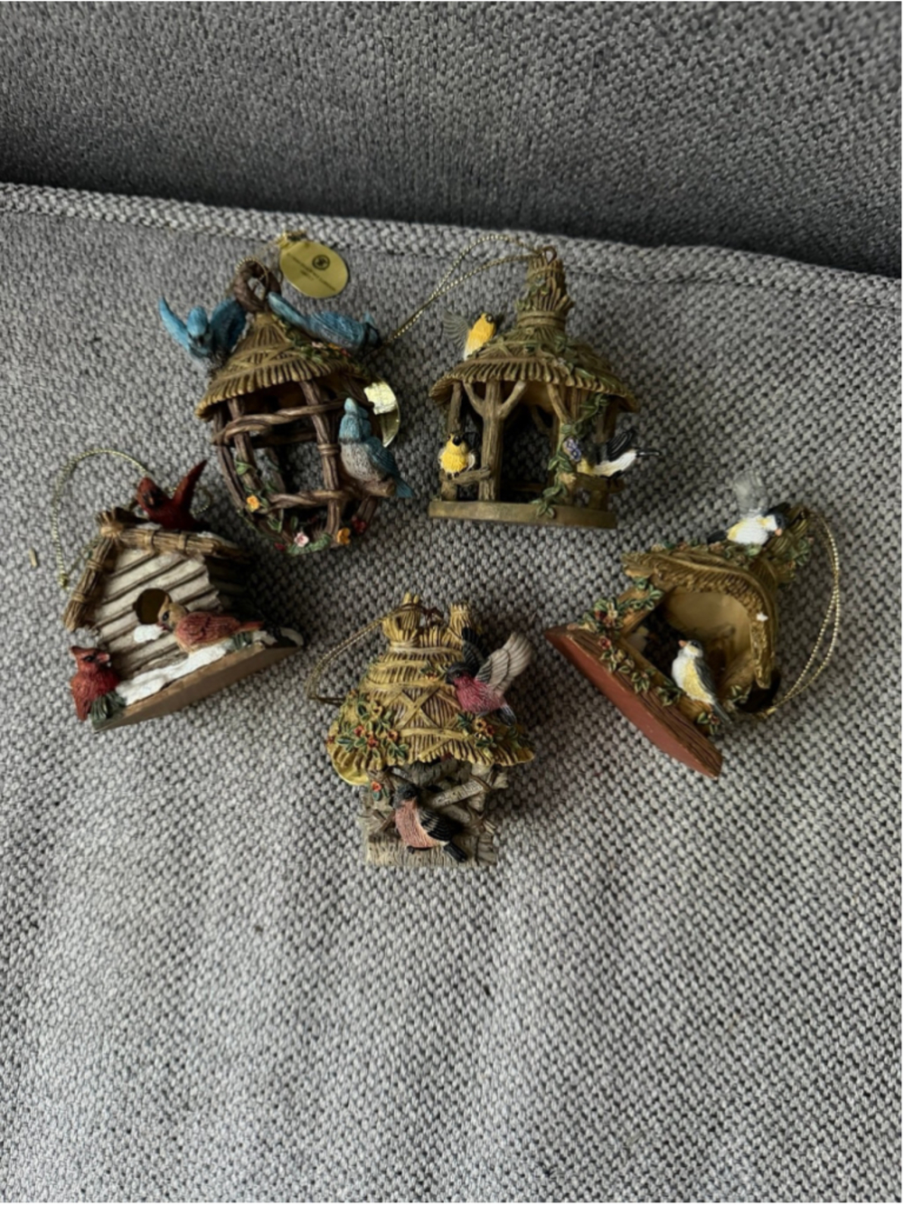 Lot of vintage Bradford Editions rustic birdhouse ornaments